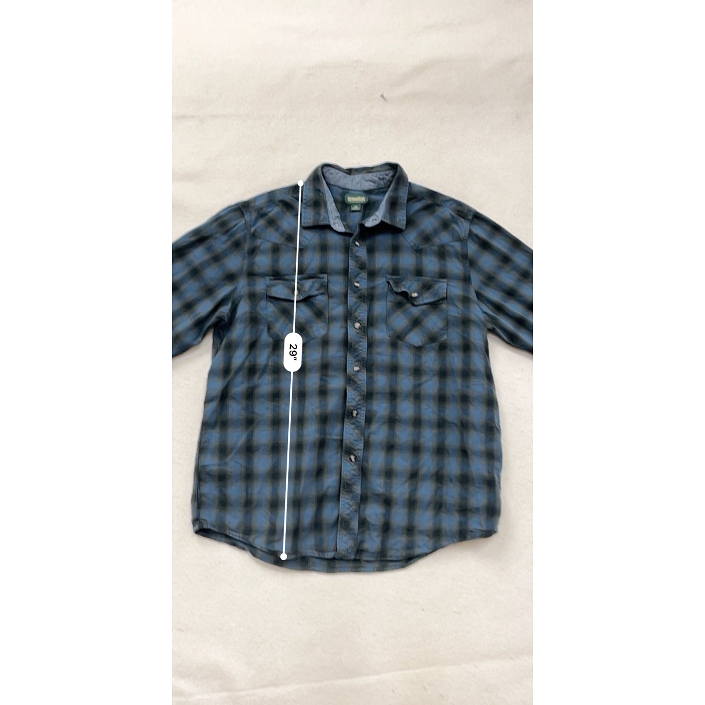 Mens Outdoor Life Blue & Black Plaid Button-Up Long Sleeve Shirt L #8914