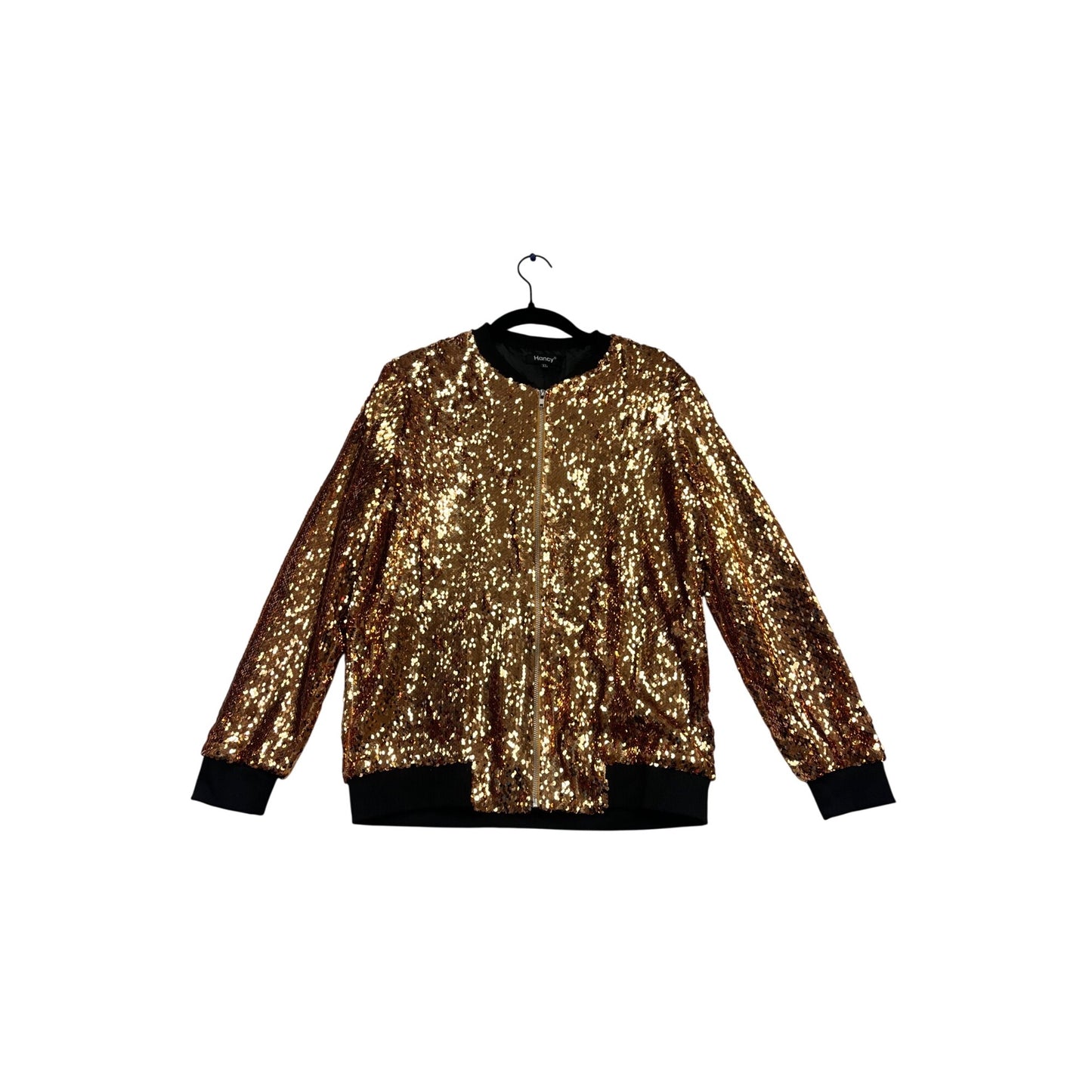 Gold Sequin Bomber Jacket XL By Hancy Polyester #120C