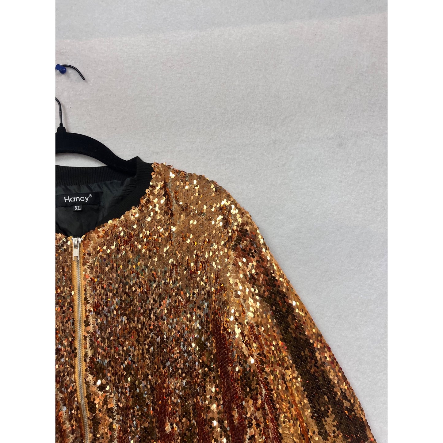 Gold Sequin Bomber Jacket XL By Hancy Polyester #120C