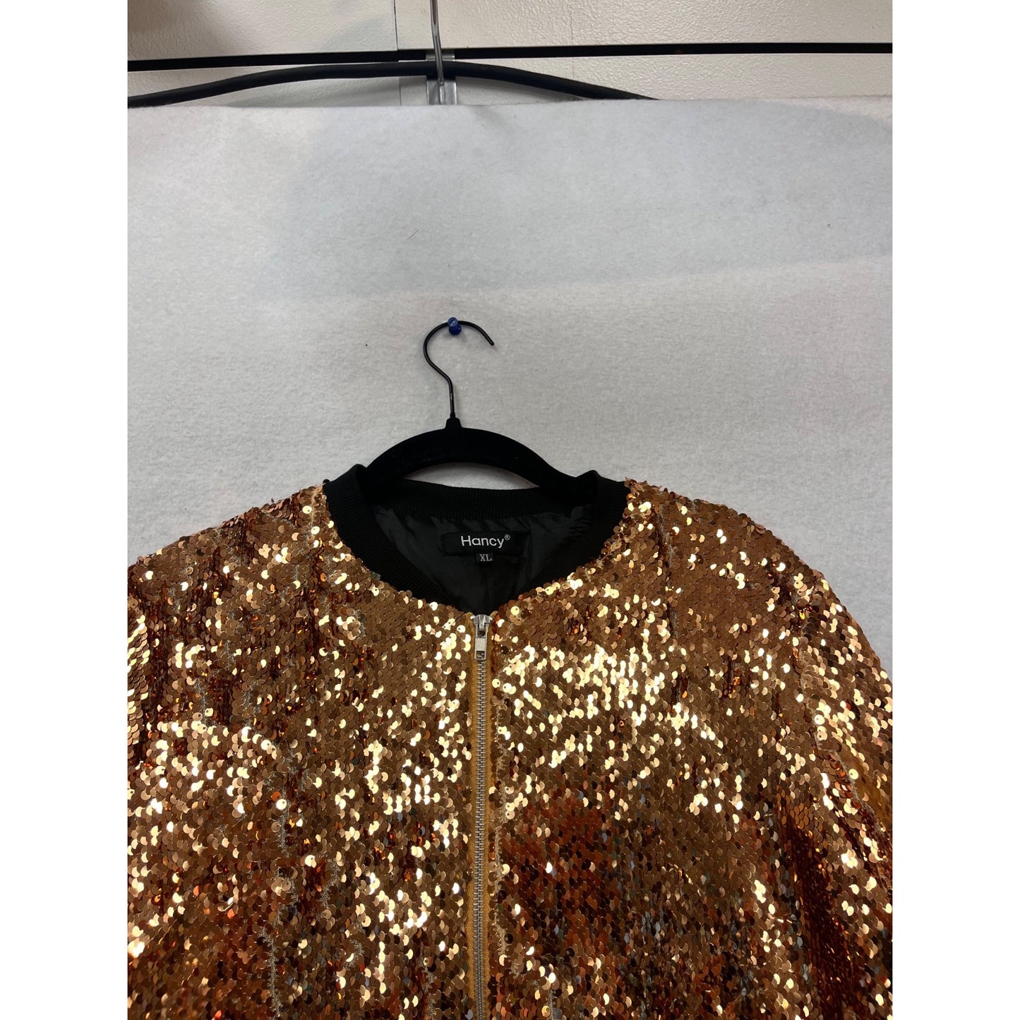 Gold Sequin Bomber Jacket XL By Hancy Polyester #120C