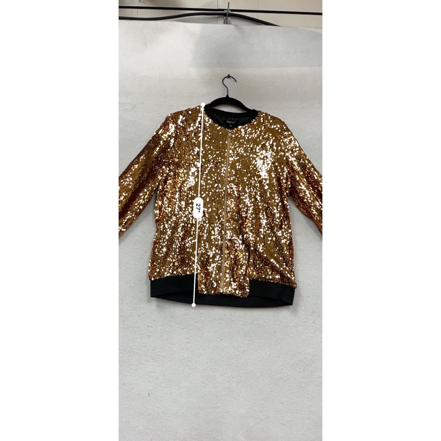 Gold Sequin Bomber Jacket XL By Hancy Polyester #120C