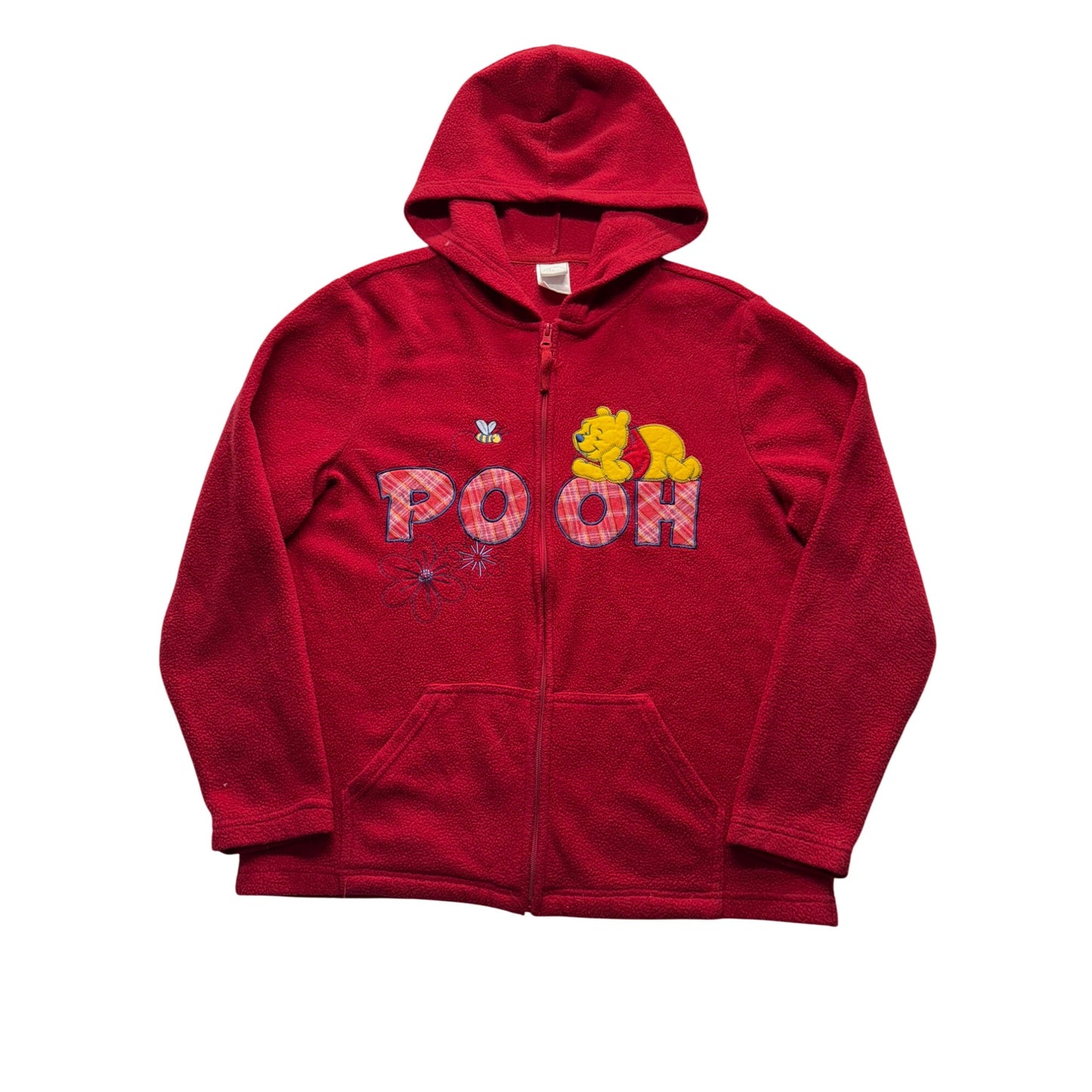 Disney Winnie The Pooh Red Hooded Fleece Zip-Up Jacket With Embroidered #9204