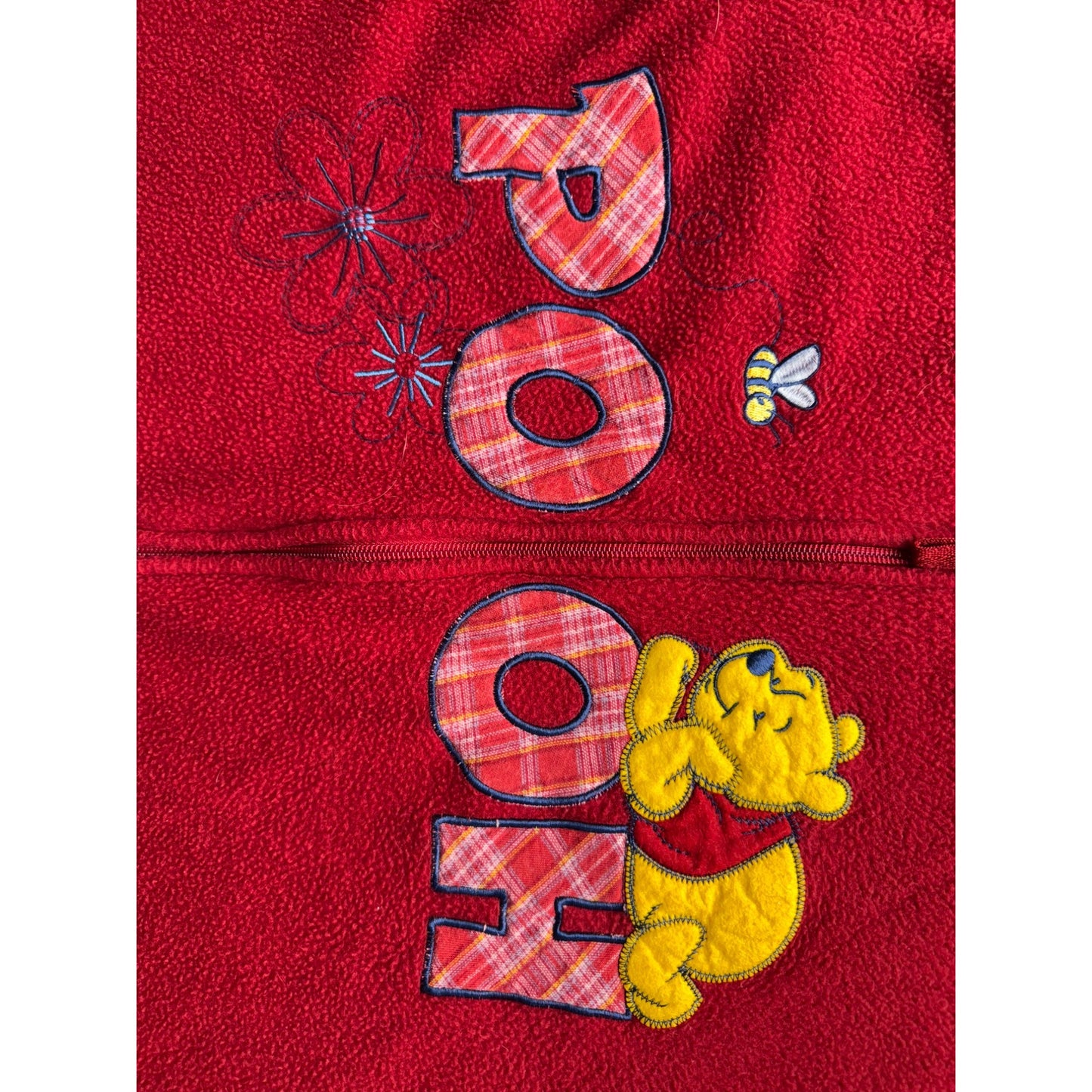 Disney Winnie The Pooh Red Hooded Fleece Zip-Up Jacket With Embroidered #9204