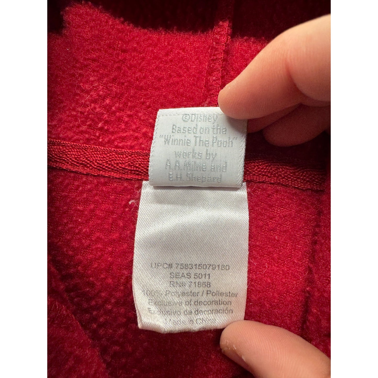 Disney Winnie The Pooh Red Hooded Fleece Zip-Up Jacket With Embroidered #9204