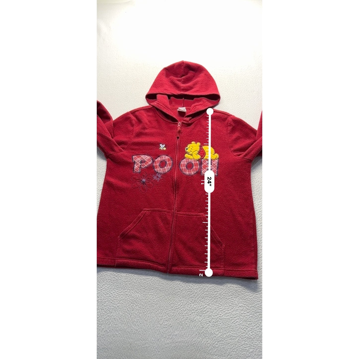 Disney Winnie The Pooh Red Hooded Fleece Zip-Up Jacket With Embroidered #9204