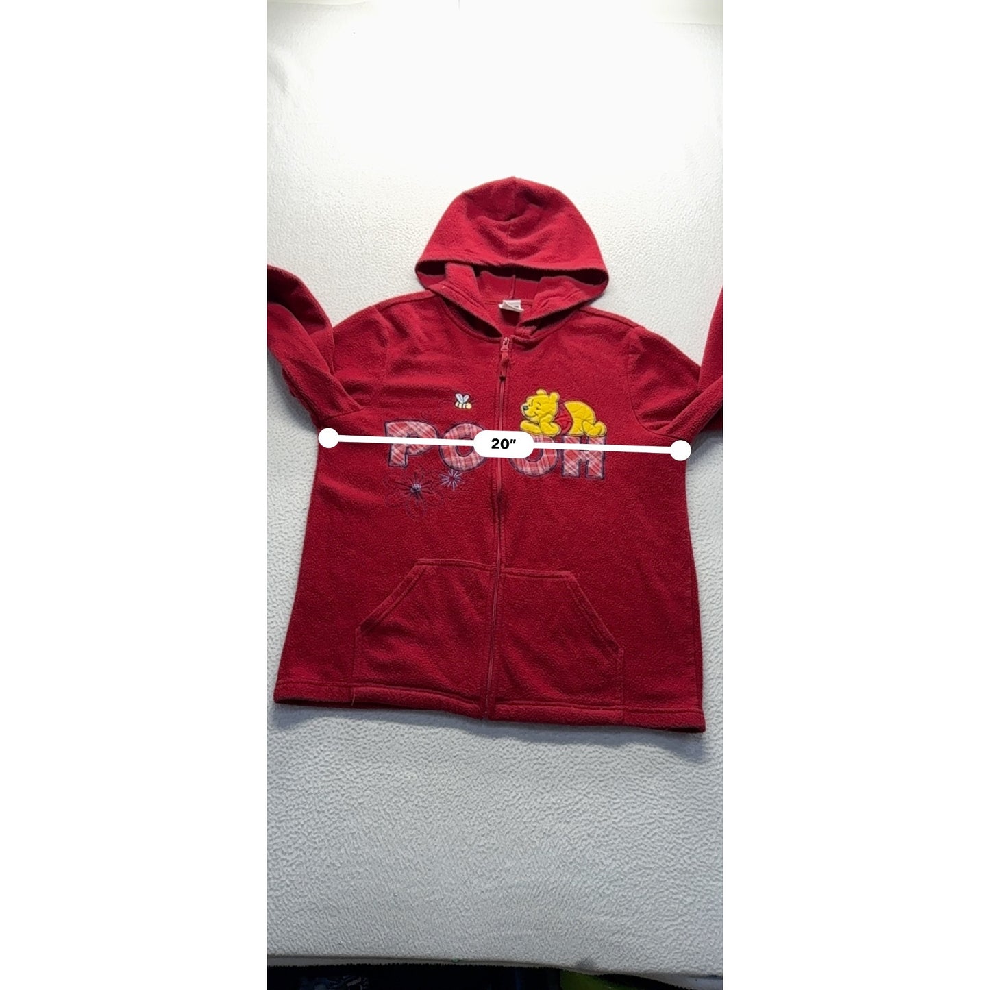 Disney Winnie The Pooh Red Hooded Fleece Zip-Up Jacket With Embroidered #9204