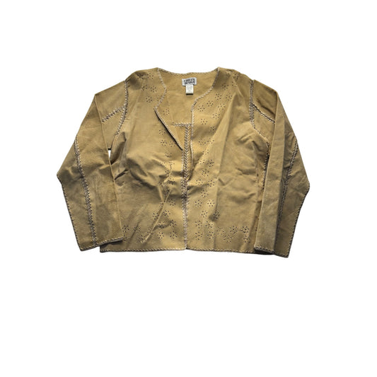Vintage Chicos Design Womens Size 1 Tan Leather Embroidered Jacket #7962