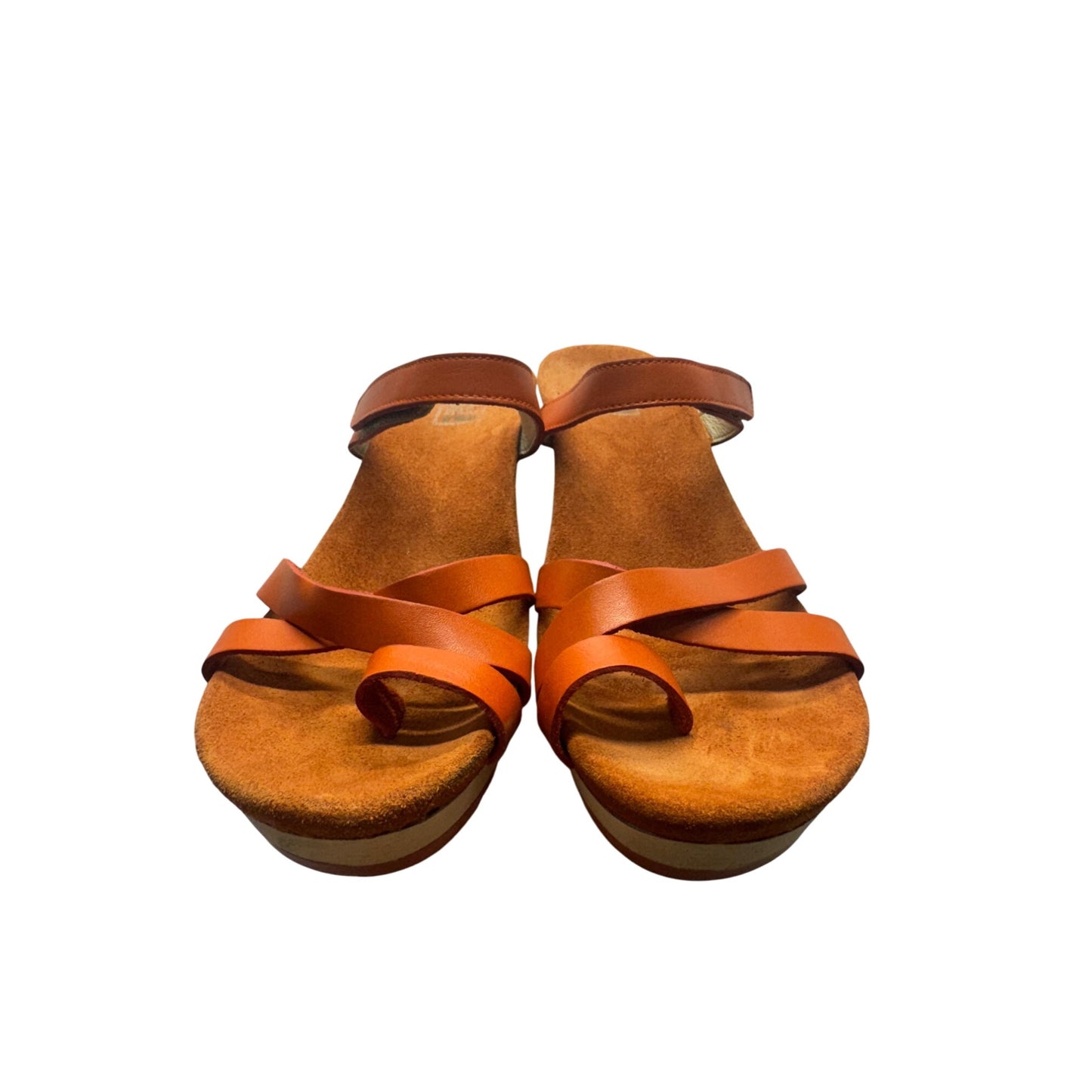Orange Leather Strap Wedge Sandals With Comfort Sole By Wolky Size 40 EU #9809