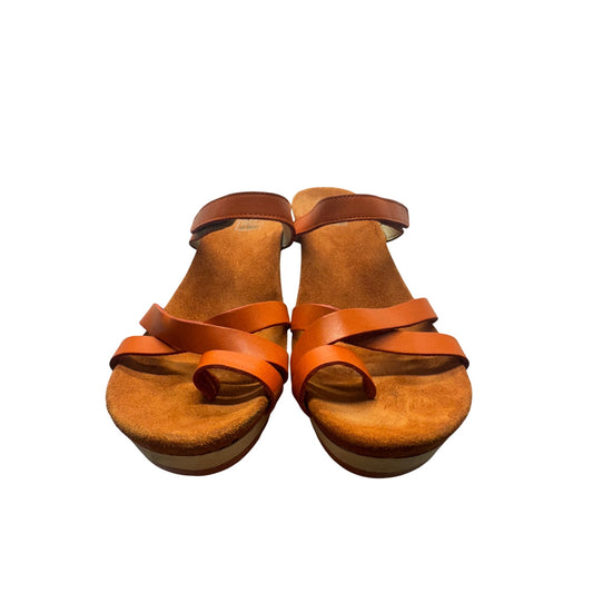 Orange Leather Strap Wedge Sandals With Comfort Sole By Wolky Size 40 EU #9809