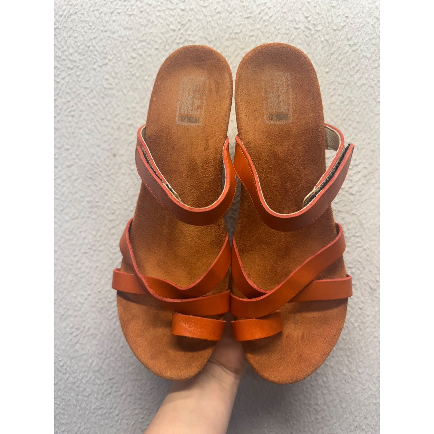 Orange Leather Strap Wedge Sandals With Comfort Sole By Wolky Size 40 EU #9809