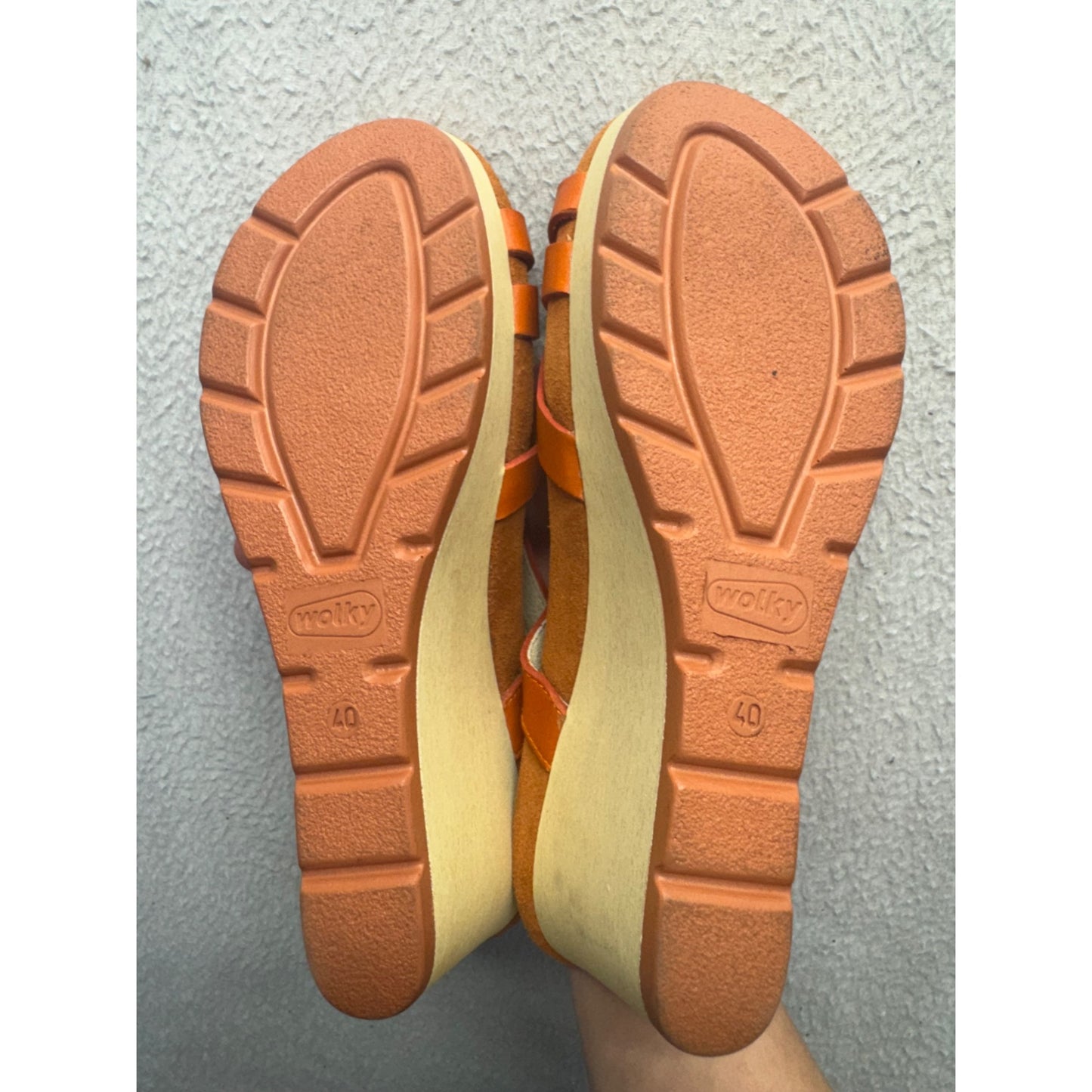 Orange Leather Strap Wedge Sandals With Comfort Sole By Wolky Size 40 EU #9809