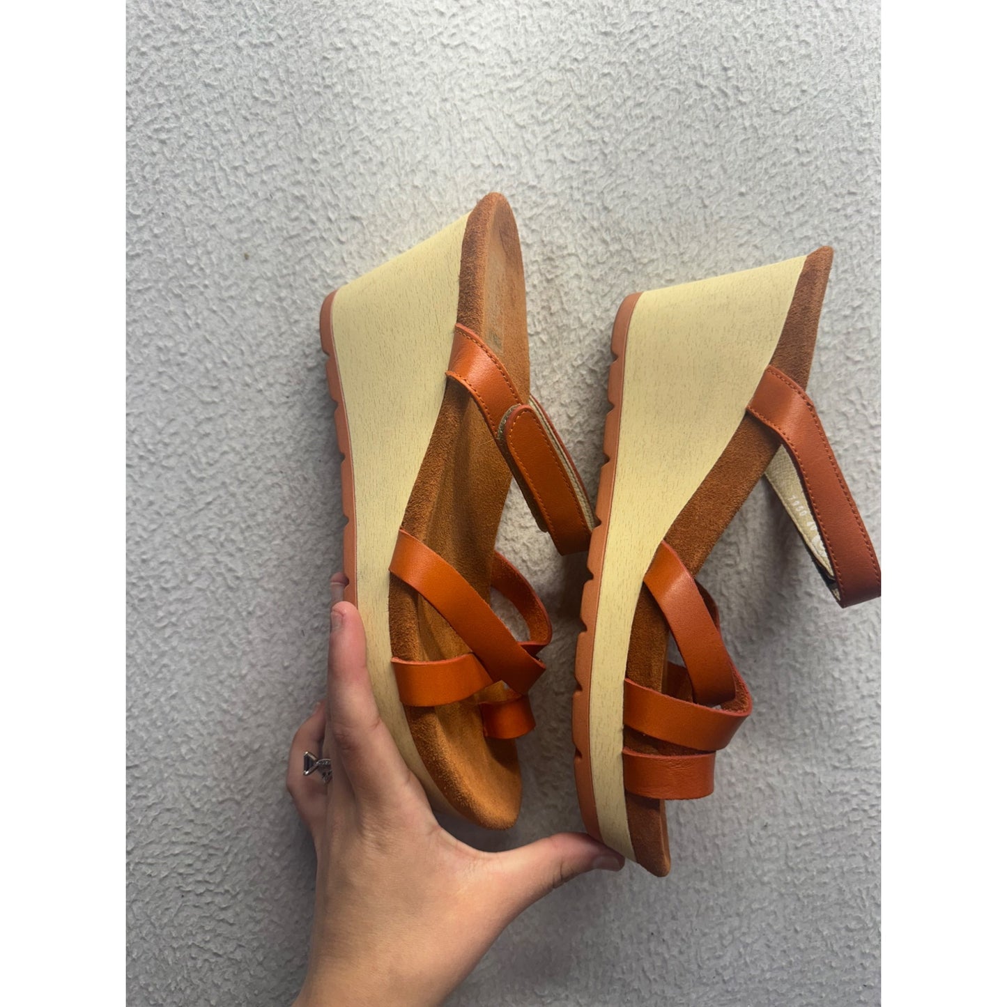 Orange Leather Strap Wedge Sandals With Comfort Sole By Wolky Size 40 EU #9809