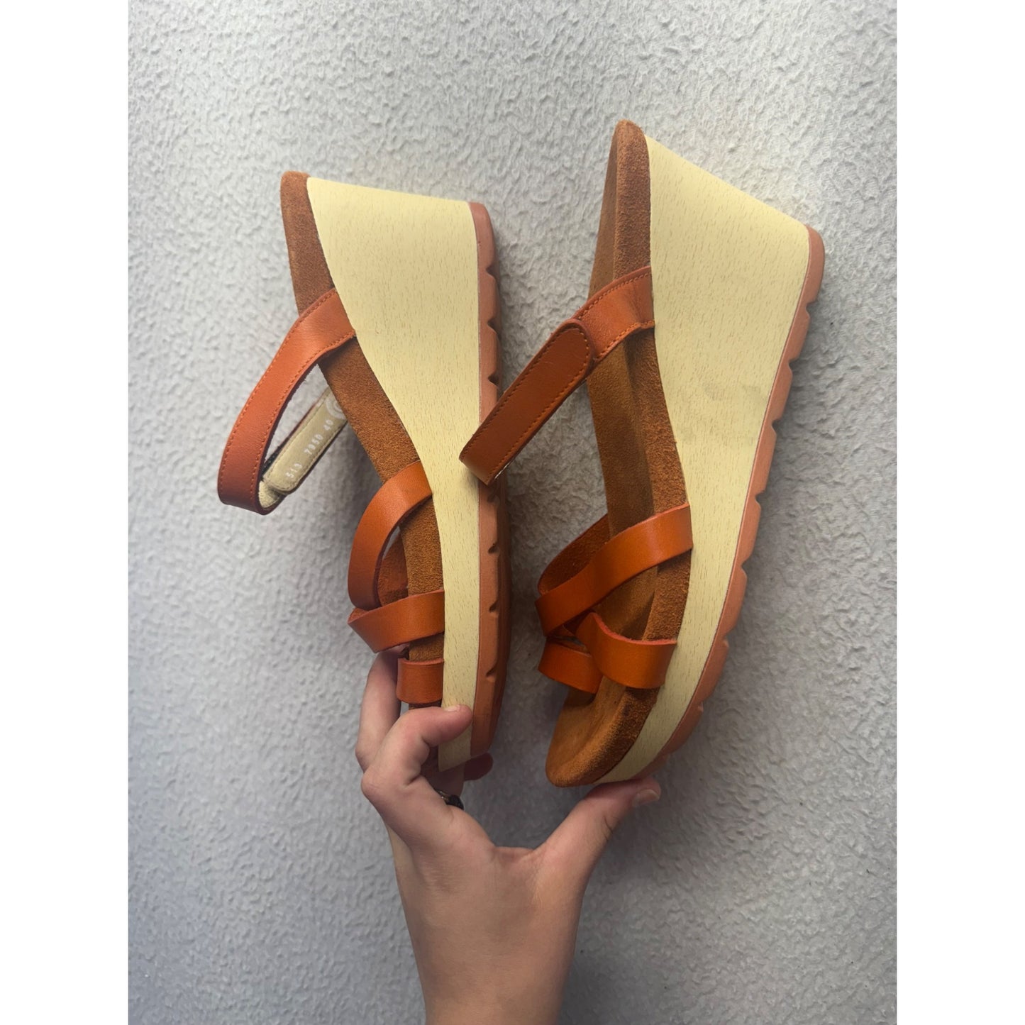 Orange Leather Strap Wedge Sandals With Comfort Sole By Wolky Size 40 EU #9809