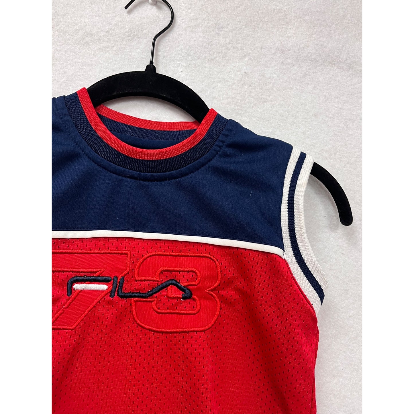 Vintage 90s Kids Sleeveless Red & Navy Jersey Size 4T #6711