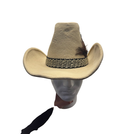 Beige Wool Cowboy Hat With Feather Accent & Braided Band #9215