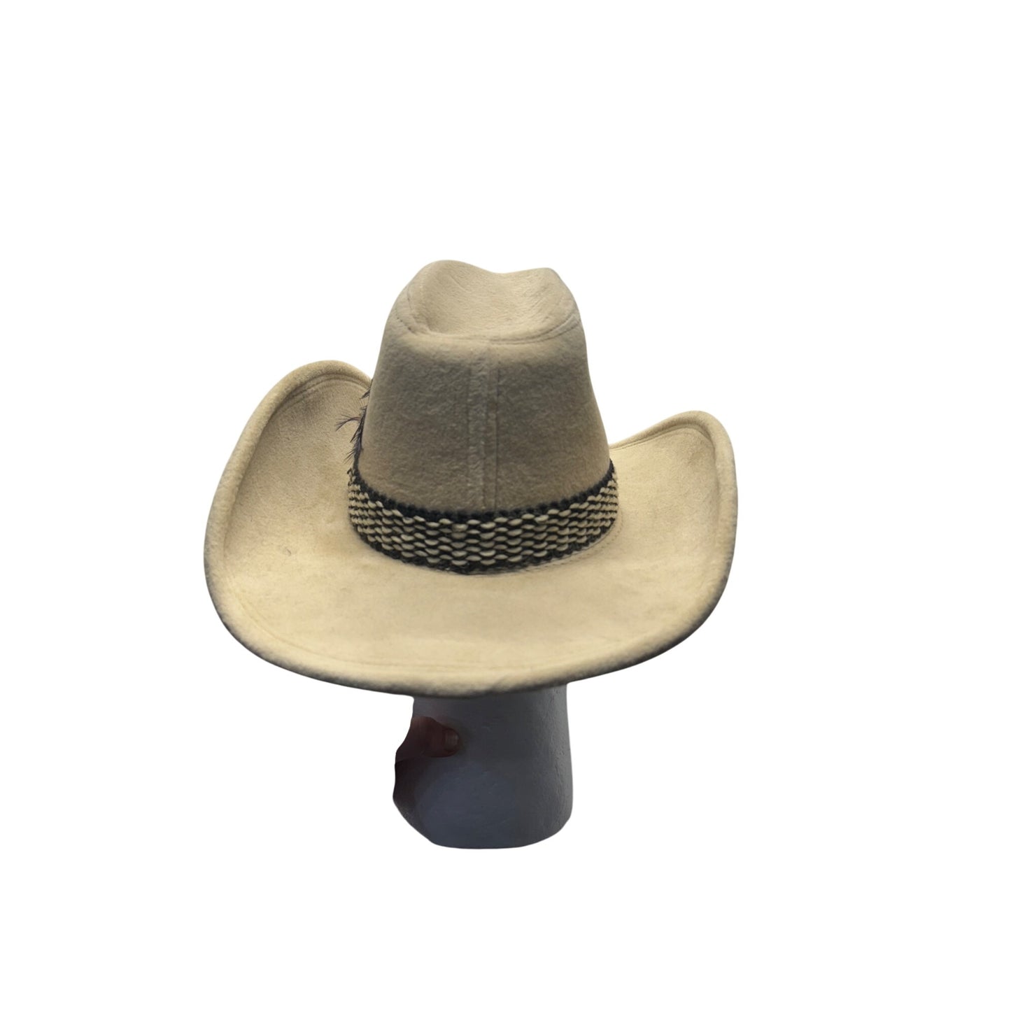 Beige Wool Cowboy Hat With Feather Accent & Braided Band #9215