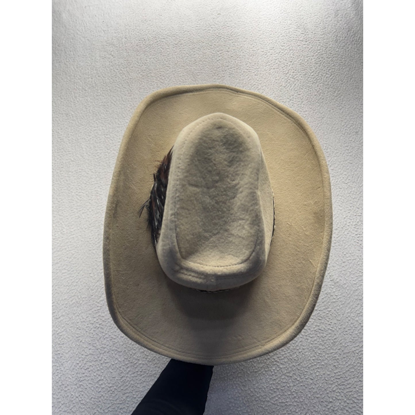 Beige Wool Cowboy Hat With Feather Accent & Braided Band #9215