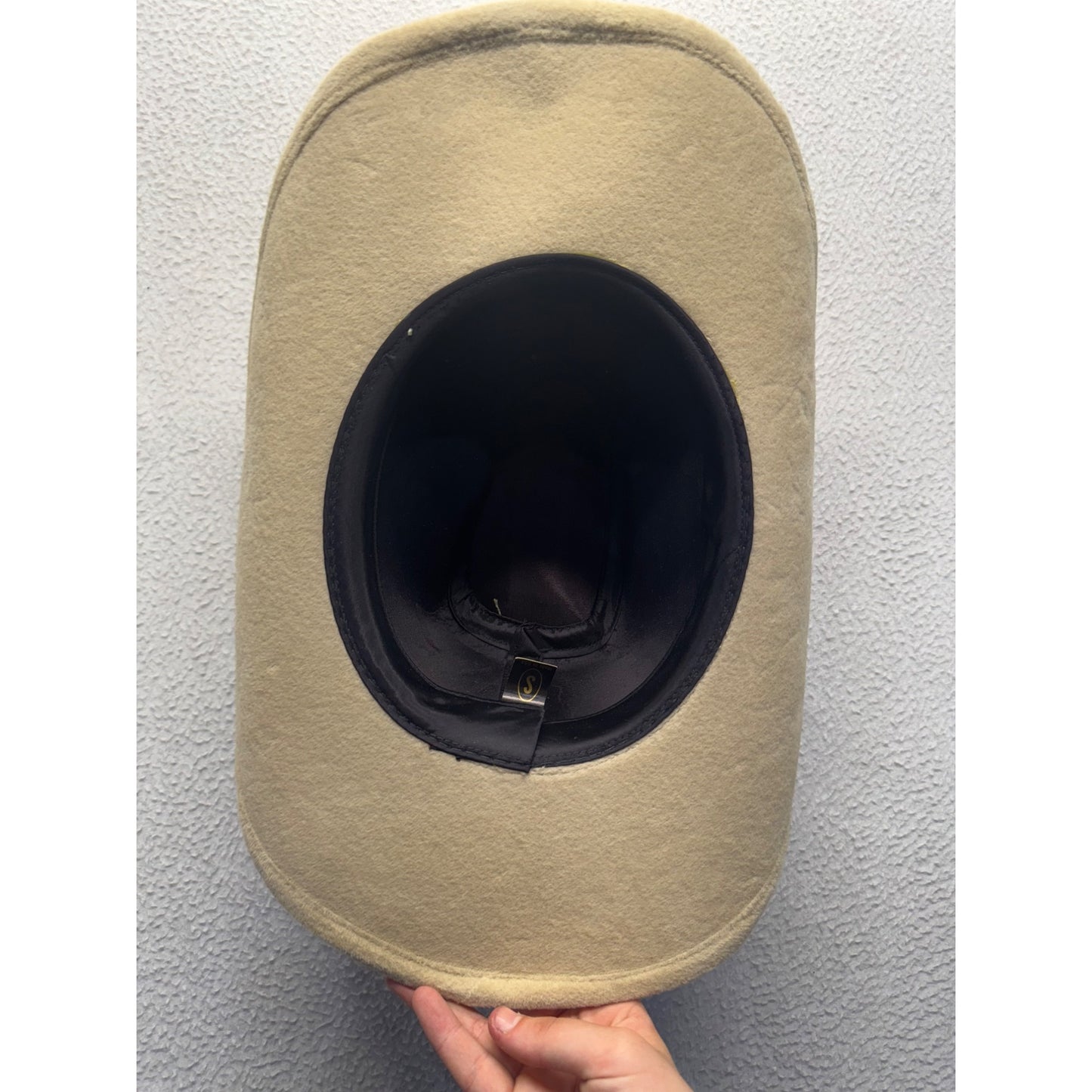 Beige Wool Cowboy Hat With Feather Accent & Braided Band #9215