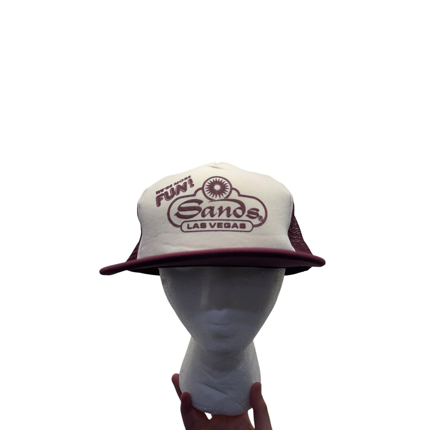 Vintage Sands Las Vegas Mesh Trucker Hat Burgundy & White Snapback #9673