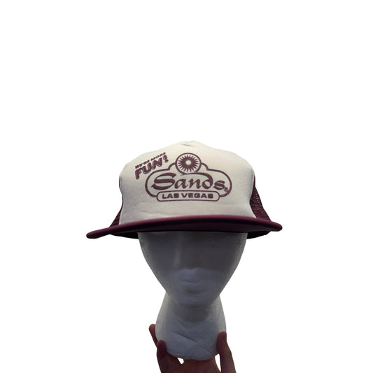 Vintage Sands Las Vegas Mesh Trucker Hat Burgundy & White Snapback #9673