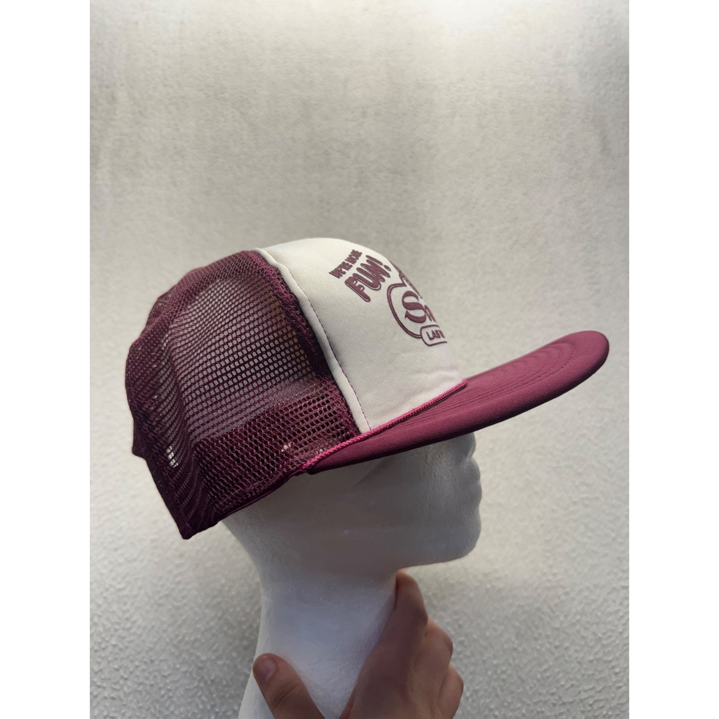 Vintage Sands Las Vegas Mesh Trucker Hat Burgundy & White Snapback #9673