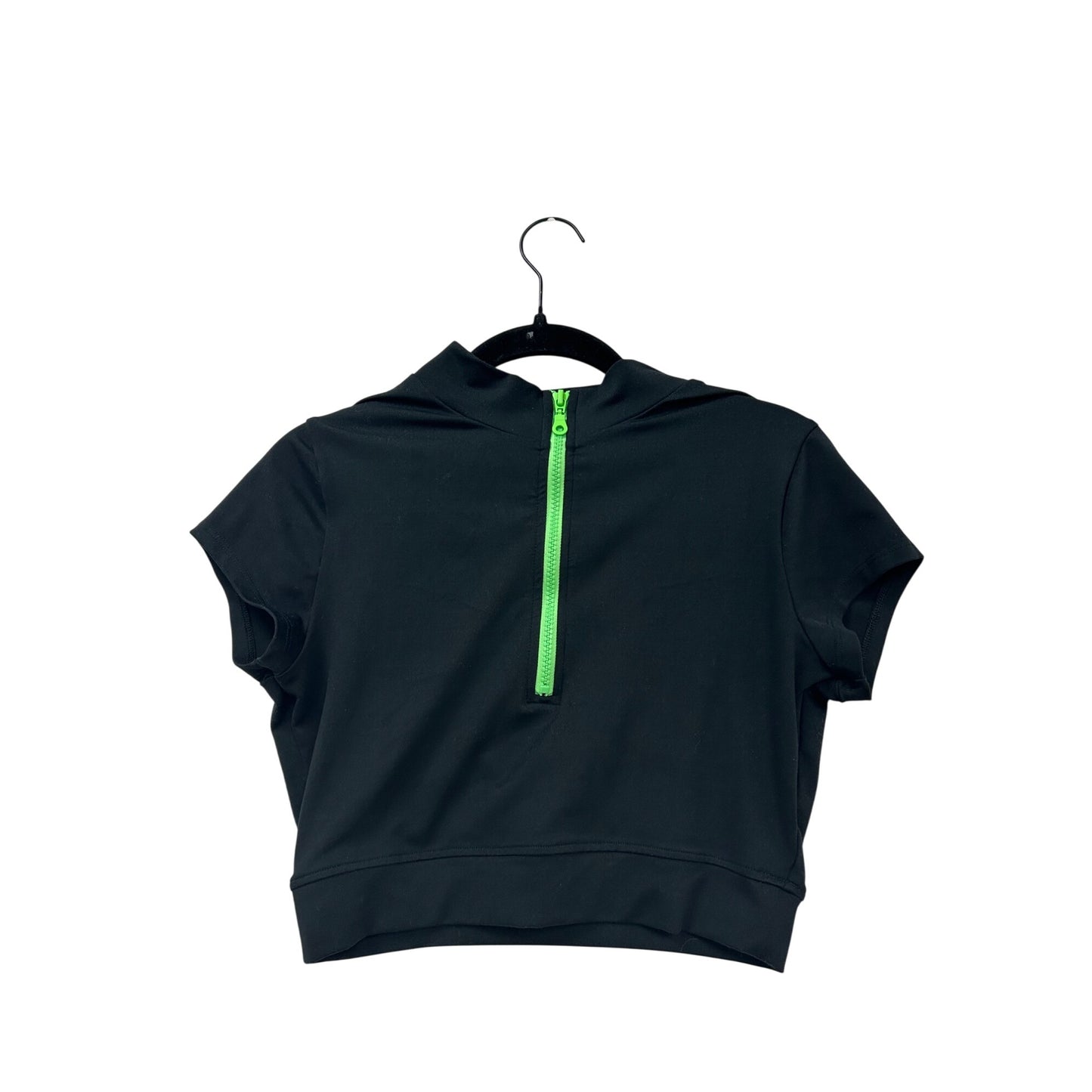 Bombshell Sportwear Black Crop Top With Green Zipper #267A