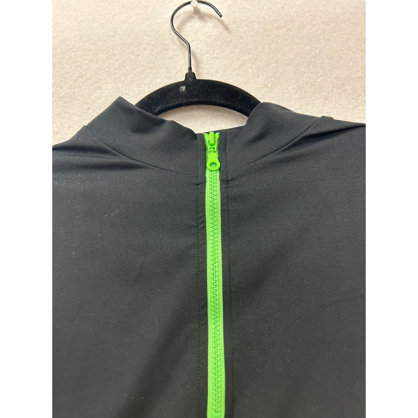 Bombshell Sportwear Black Crop Top With Green Zipper #267A