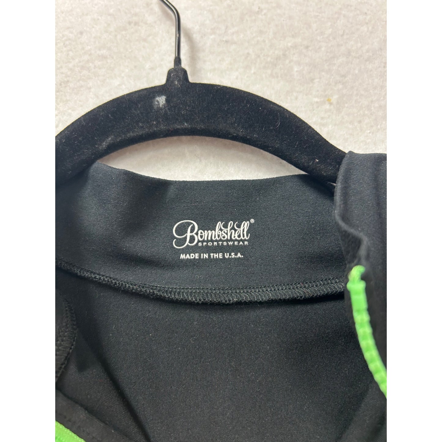 Bombshell Sportwear Black Crop Top With Green Zipper #267A