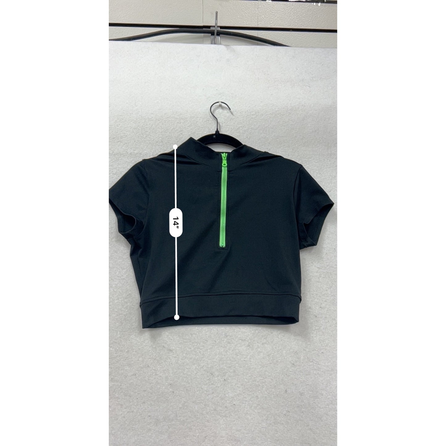 Bombshell Sportwear Black Crop Top With Green Zipper #267A