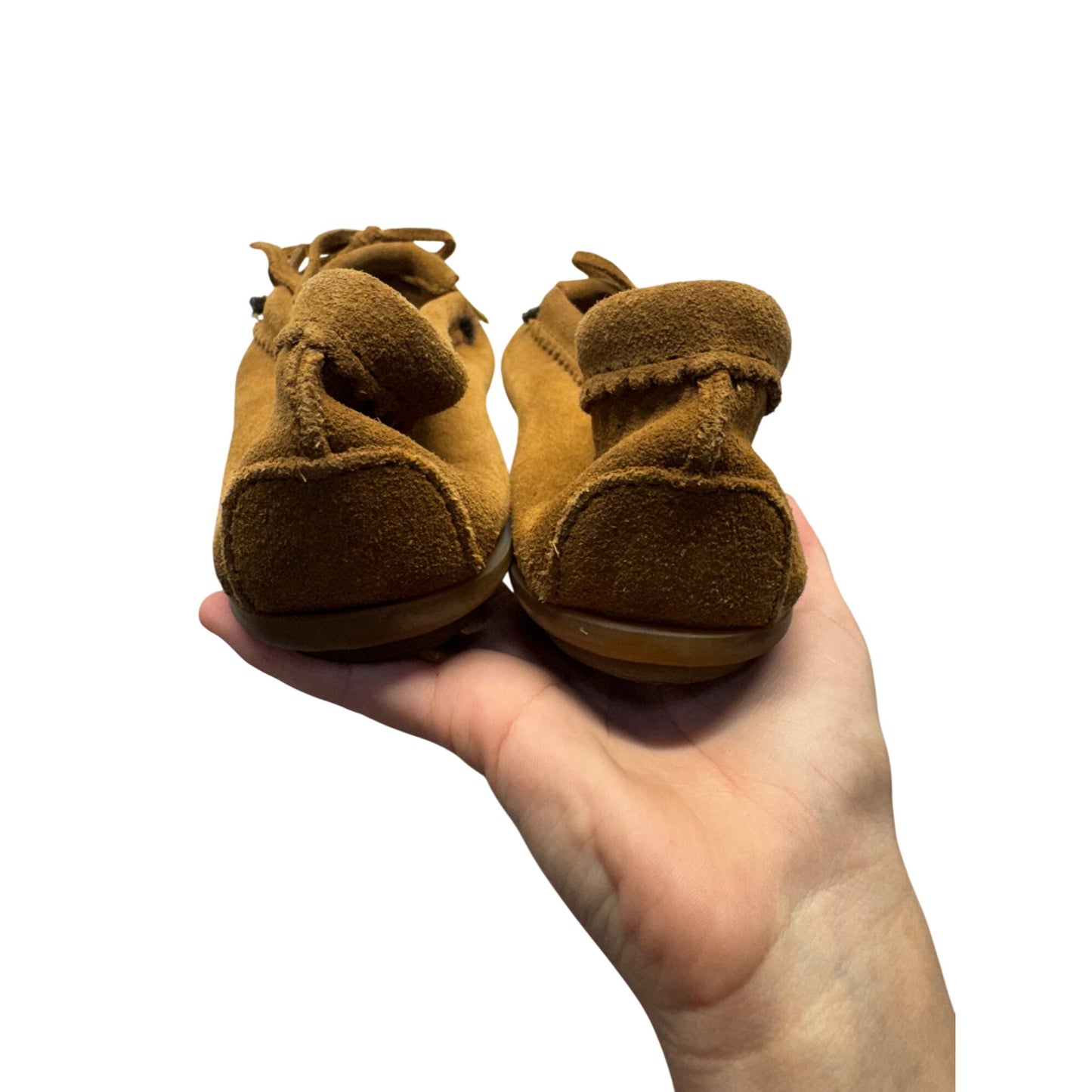 Minnetonka Brown Suede Moccasins With Beaded Thunderbird Design #9633