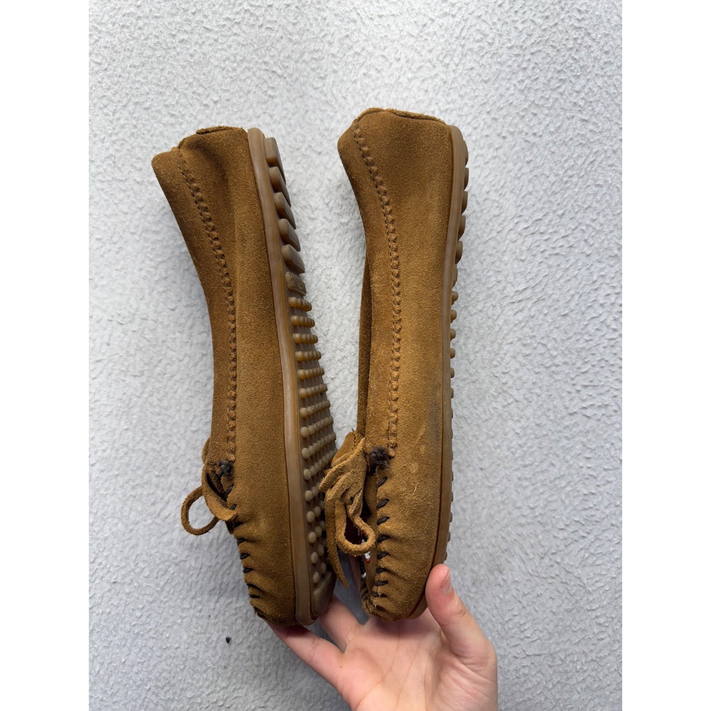Minnetonka Brown Suede Moccasins With Beaded Thunderbird Design #9633