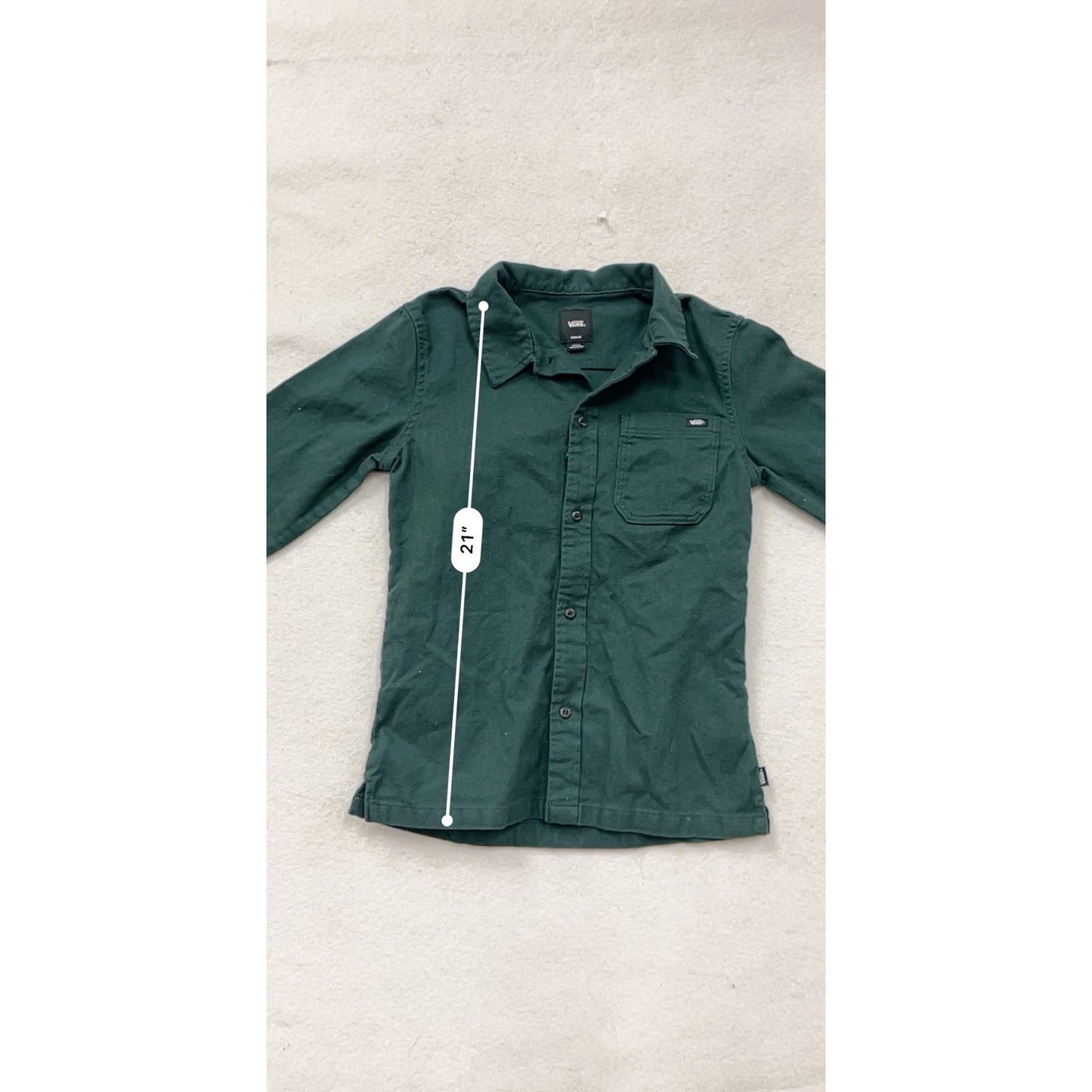 Vans Medium Button-Up Green Long Sleeve Shirt #8757