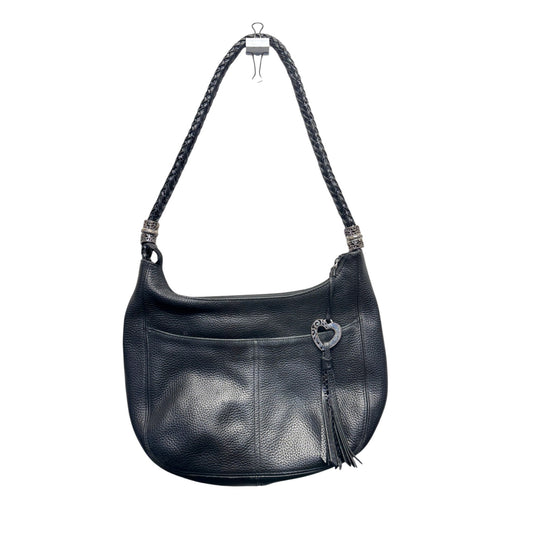 Brighton Black Pebbled Leather Shoulder Bag With Braided Strap Heart Charm #9516