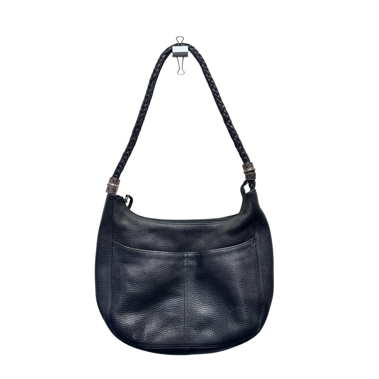 Brighton Black Pebbled Leather Shoulder Bag With Braided Strap Heart Charm #9516