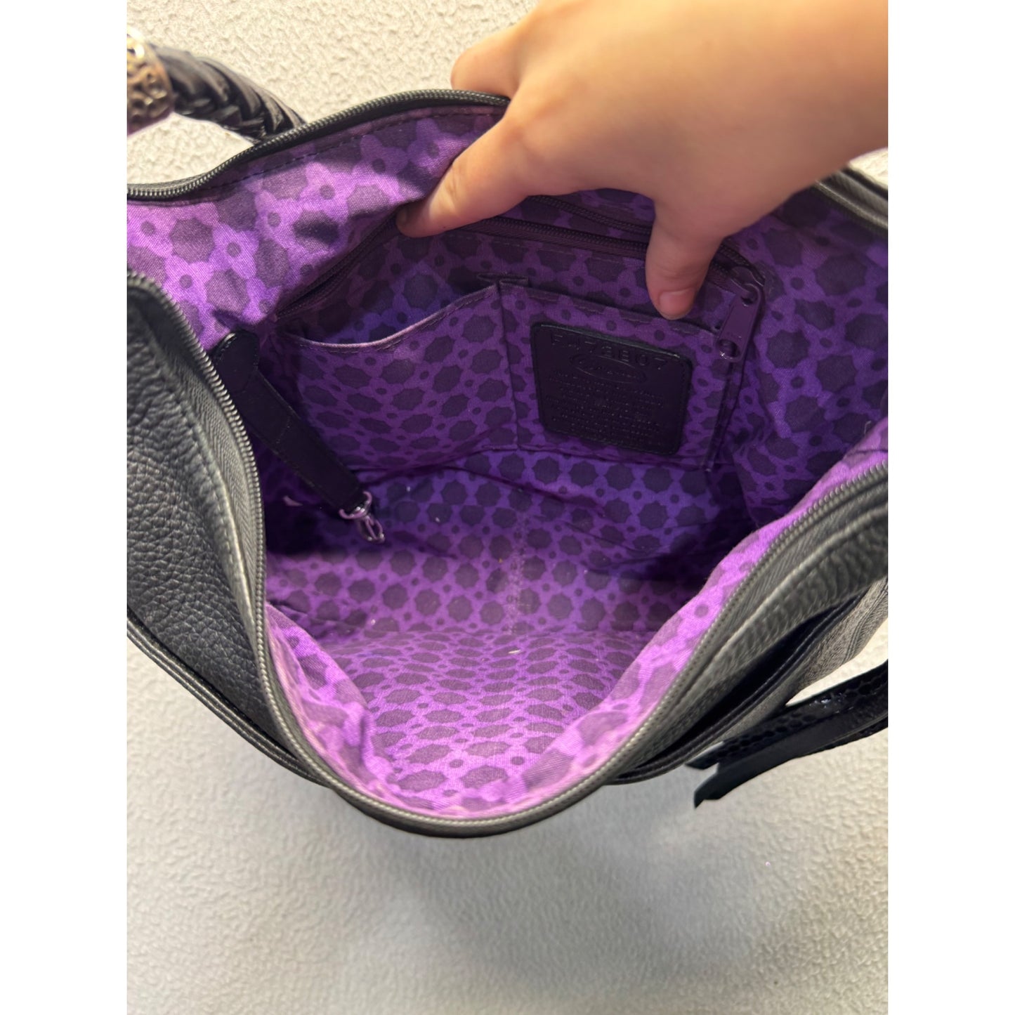 Brighton Black Pebbled Leather Shoulder Bag With Braided Strap Heart Charm #9516