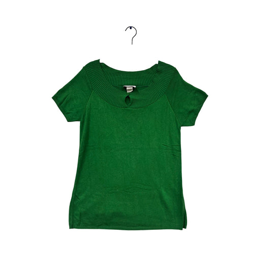 Kari New York Green Short Sleeve Sweater Top Keyhole Neck Size L #473A