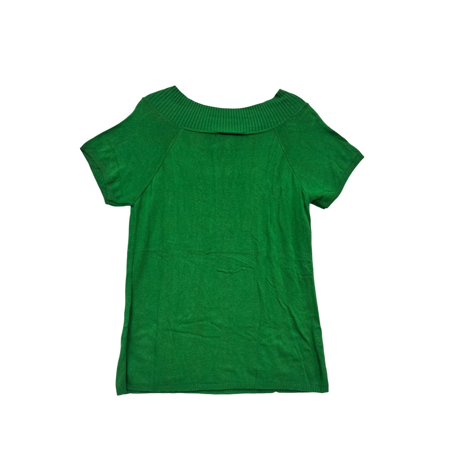 Kari New York Green Short Sleeve Sweater Top Keyhole Neck Size L #473A