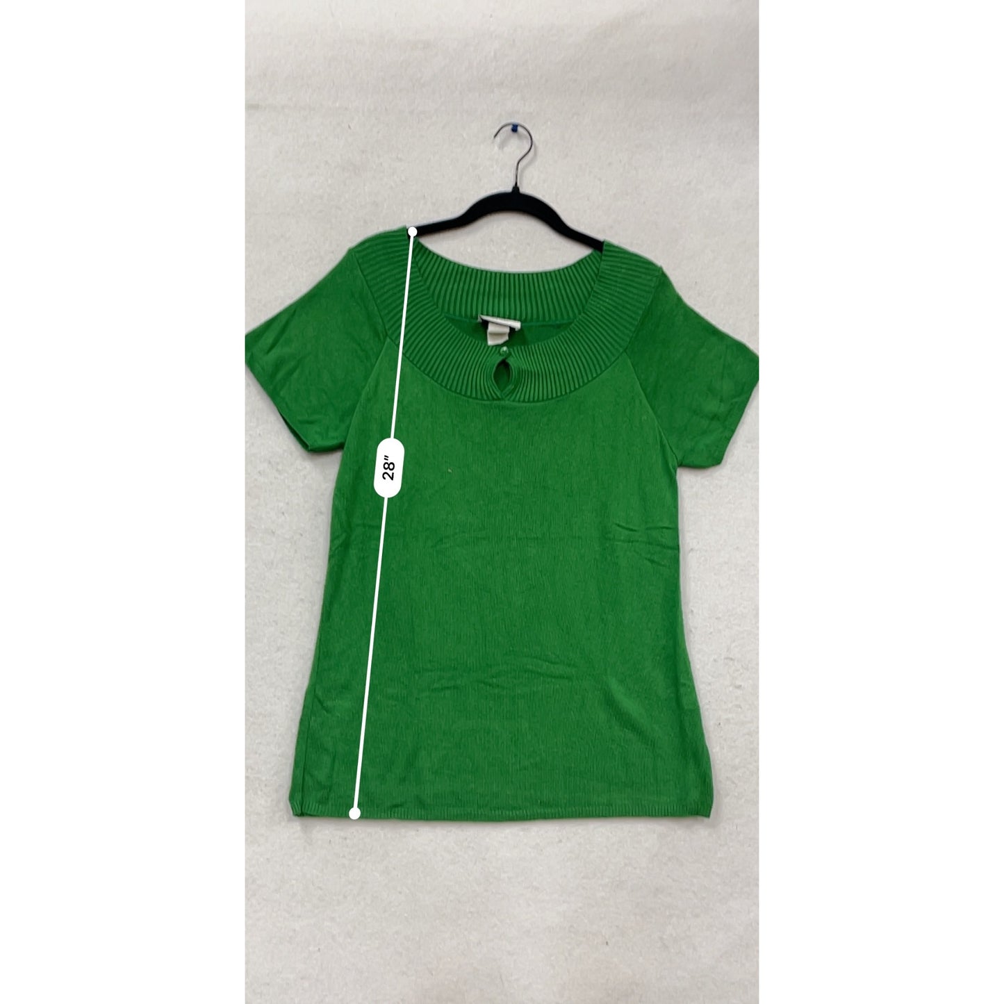 Kari New York Green Short Sleeve Sweater Top Keyhole Neck Size L #473A