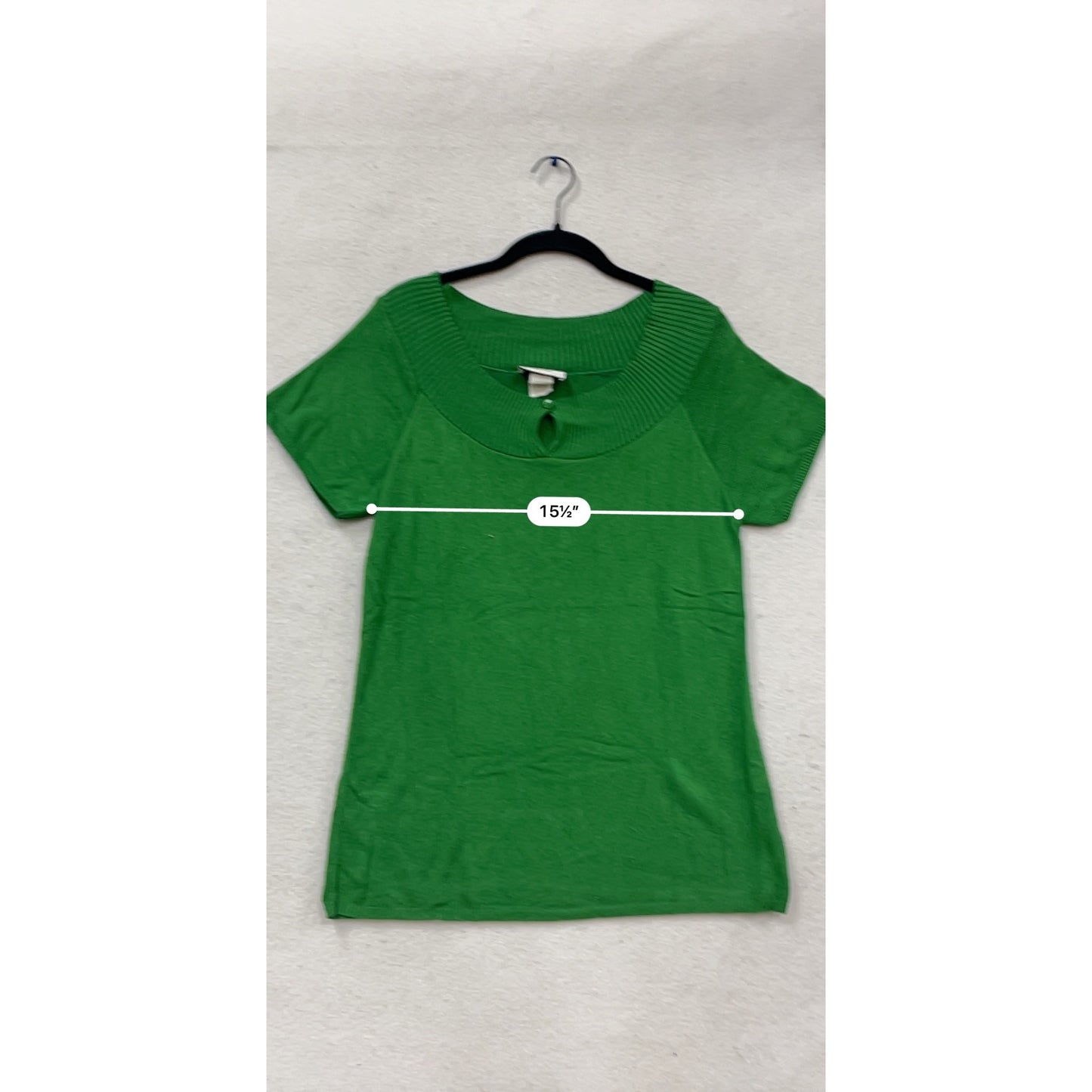 Kari New York Green Short Sleeve Sweater Top Keyhole Neck Size L #473A