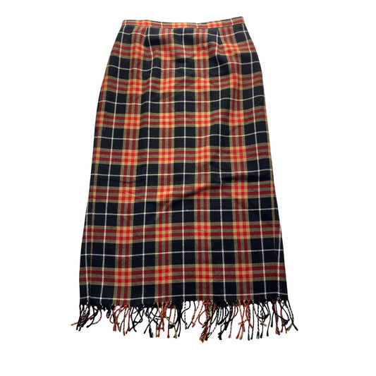 Vintage Requirements Petite Plaid Fringe Maxi Skirt Back Slit Size 10P #7202