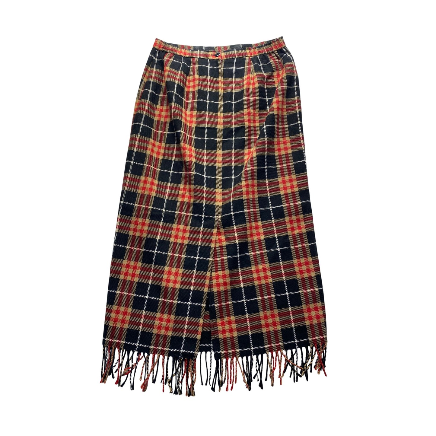 Vintage Requirements Petite Plaid Fringe Maxi Skirt Back Slit Size 10P #7202