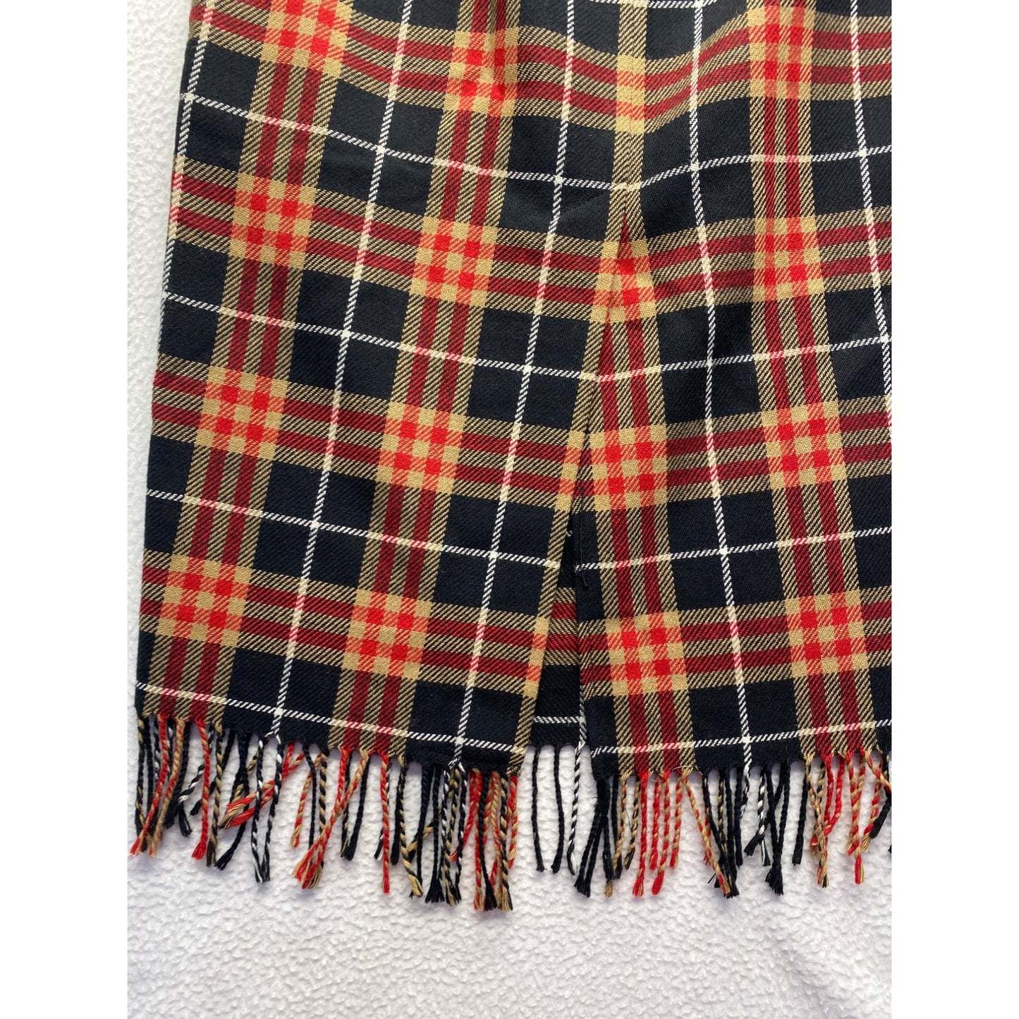 Vintage Requirements Petite Plaid Fringe Maxi Skirt Back Slit Size 10P #7202