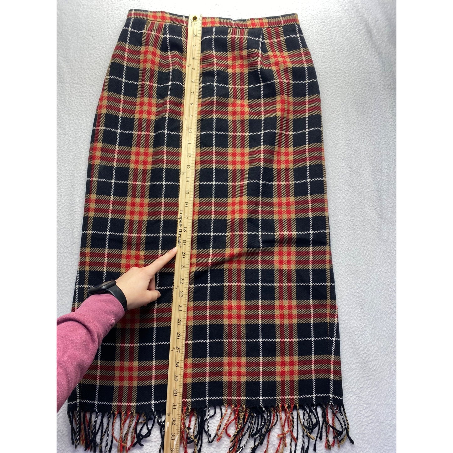 Vintage Requirements Petite Plaid Fringe Maxi Skirt Back Slit Size 10P #7202