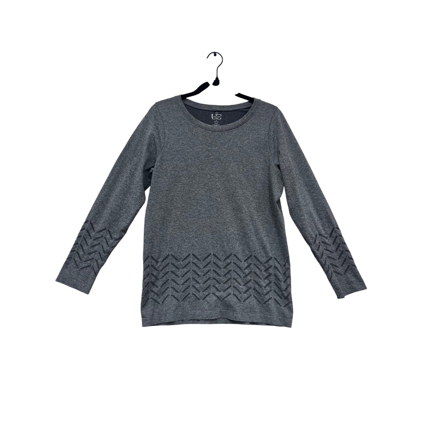 Under Control 1X Gray Long Sleeve Top With Chevron Detail #522A