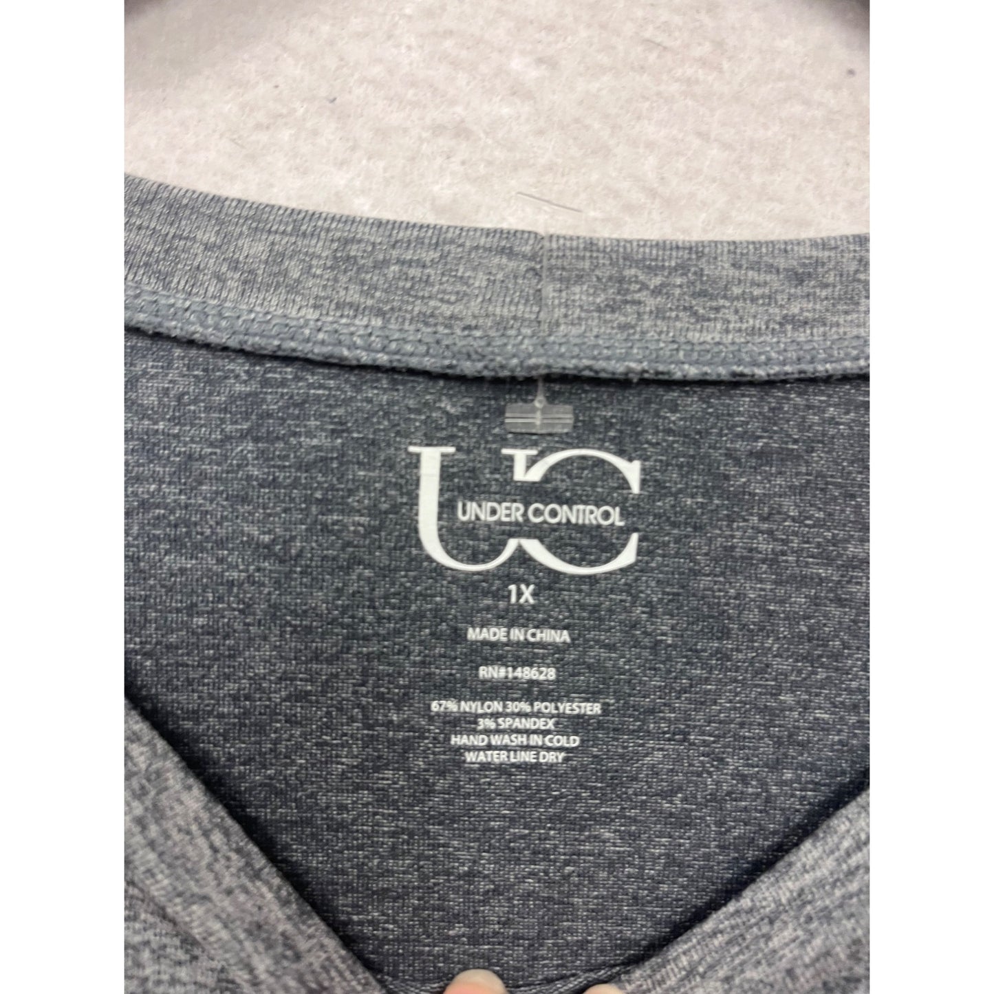 Under Control 1X Gray Long Sleeve Top With Chevron Detail #522A