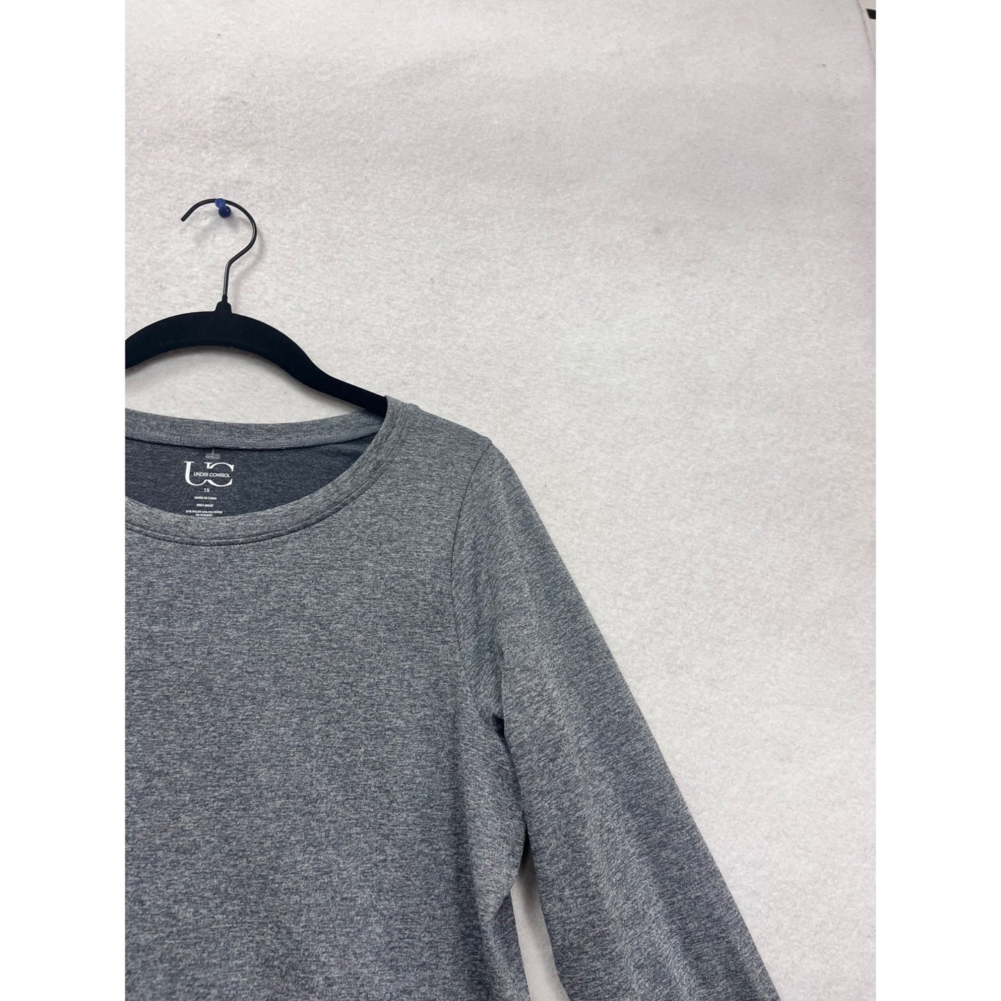 Under Control 1X Gray Long Sleeve Top With Chevron Detail #522A