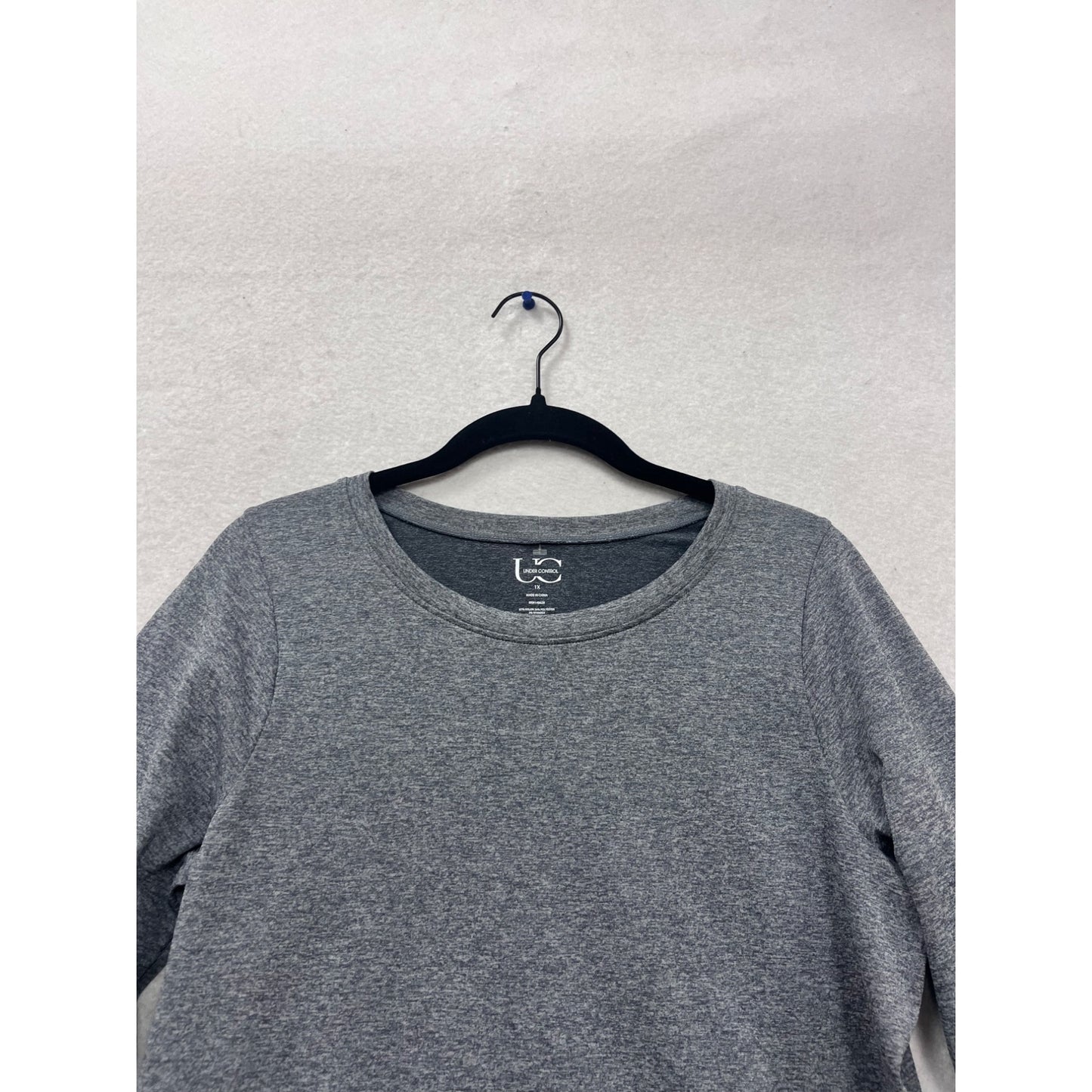 Under Control 1X Gray Long Sleeve Top With Chevron Detail #522A