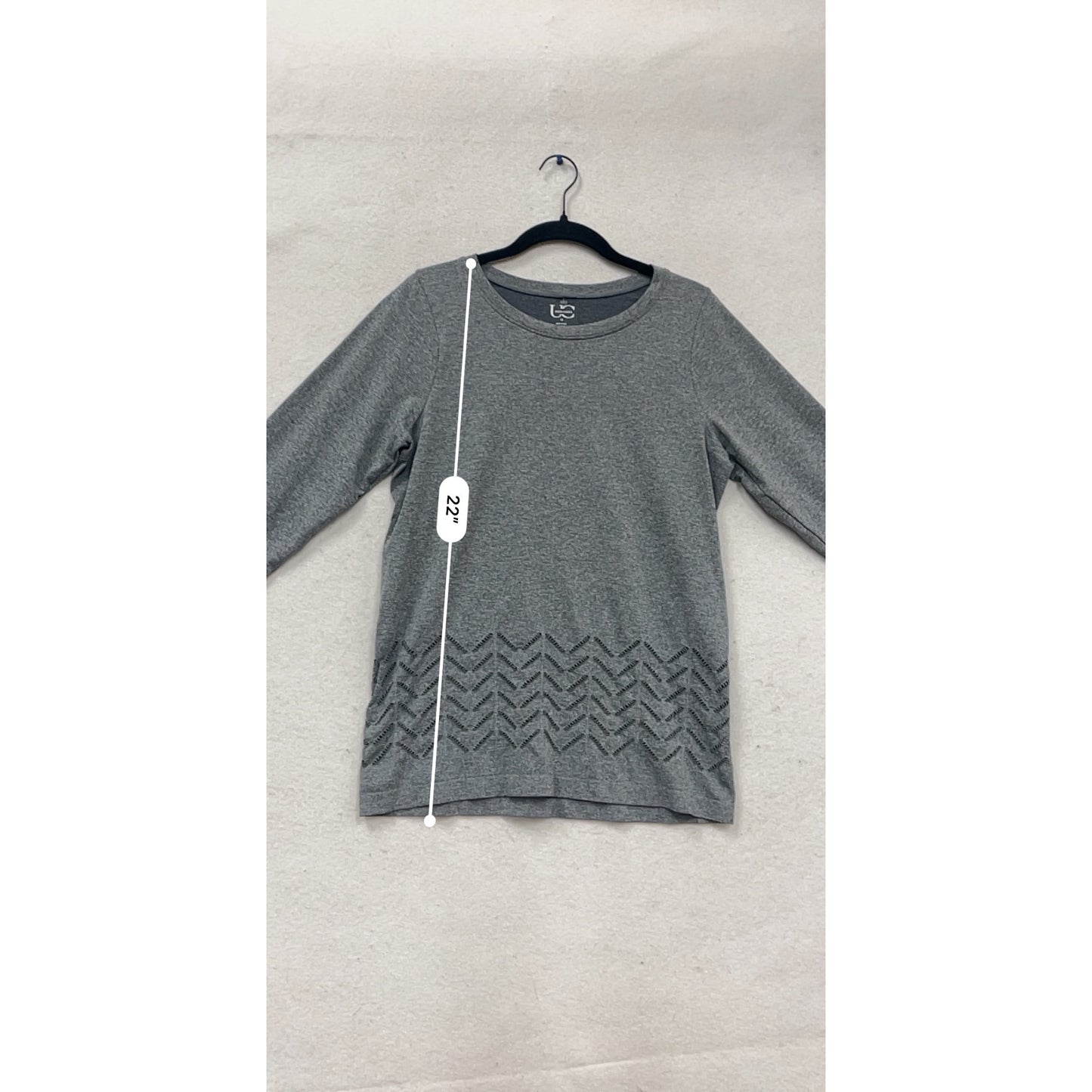 Under Control 1X Gray Long Sleeve Top With Chevron Detail #522A