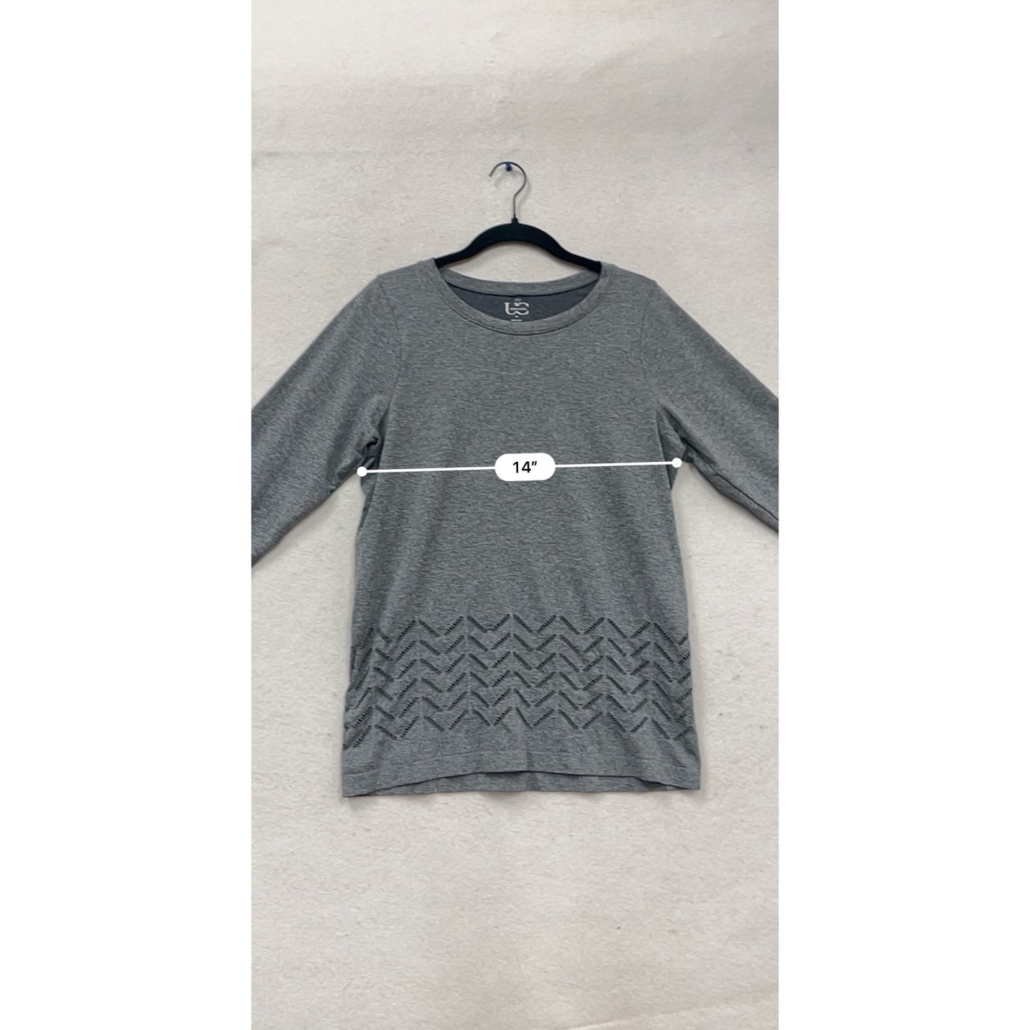 Under Control 1X Gray Long Sleeve Top With Chevron Detail #522A