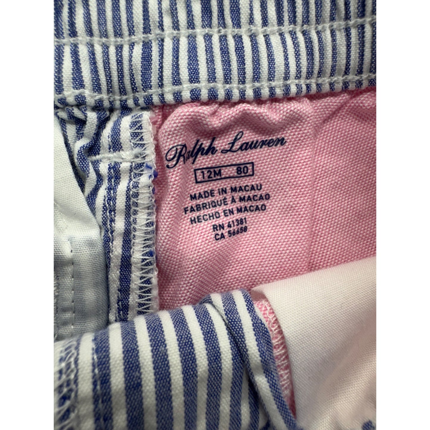 Ralph Lauren Baby Boys 12M Colorblock Shorts Cotton Striped & Solid Pink #7966